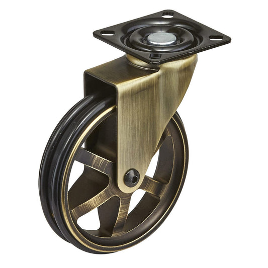 3" D Aluminum Single Wheel Vintage Caster Swivel Without Brake with Plate Rustic Brass alt 0
