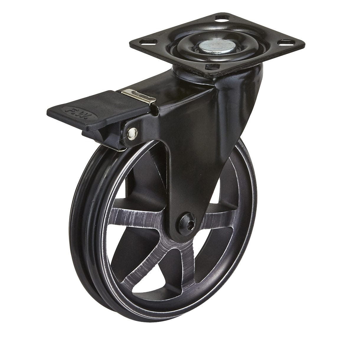 4" D Aluminum Single Wheel Design Caster Swivel with Brake with Plate Rustic Iron alt 0