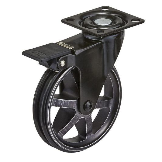 4" D Aluminum Single Wheel Design Caster Swivel with Brake with Plate Rustic Iron alt 0