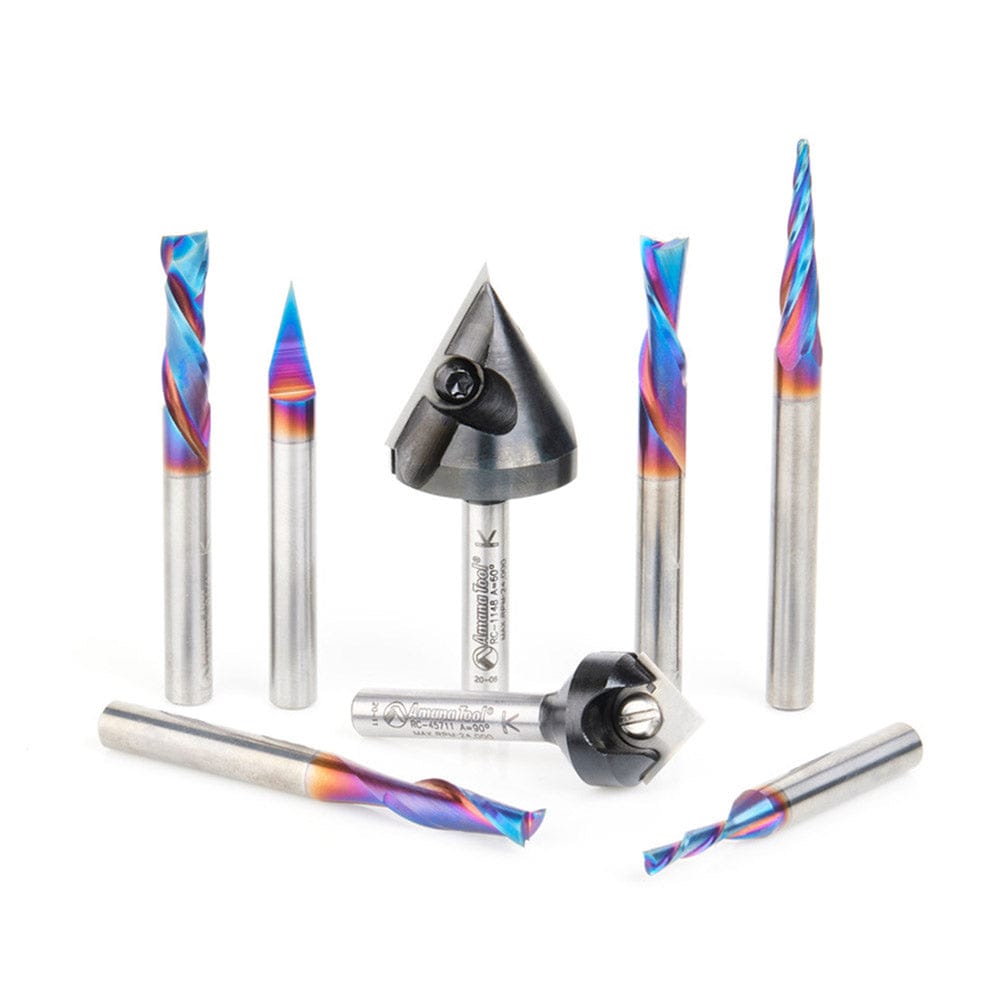 AMS-257 8-piece Spektra Industrial CNC General Purpose Router Bit Set 1/4" SH with Case alt 0