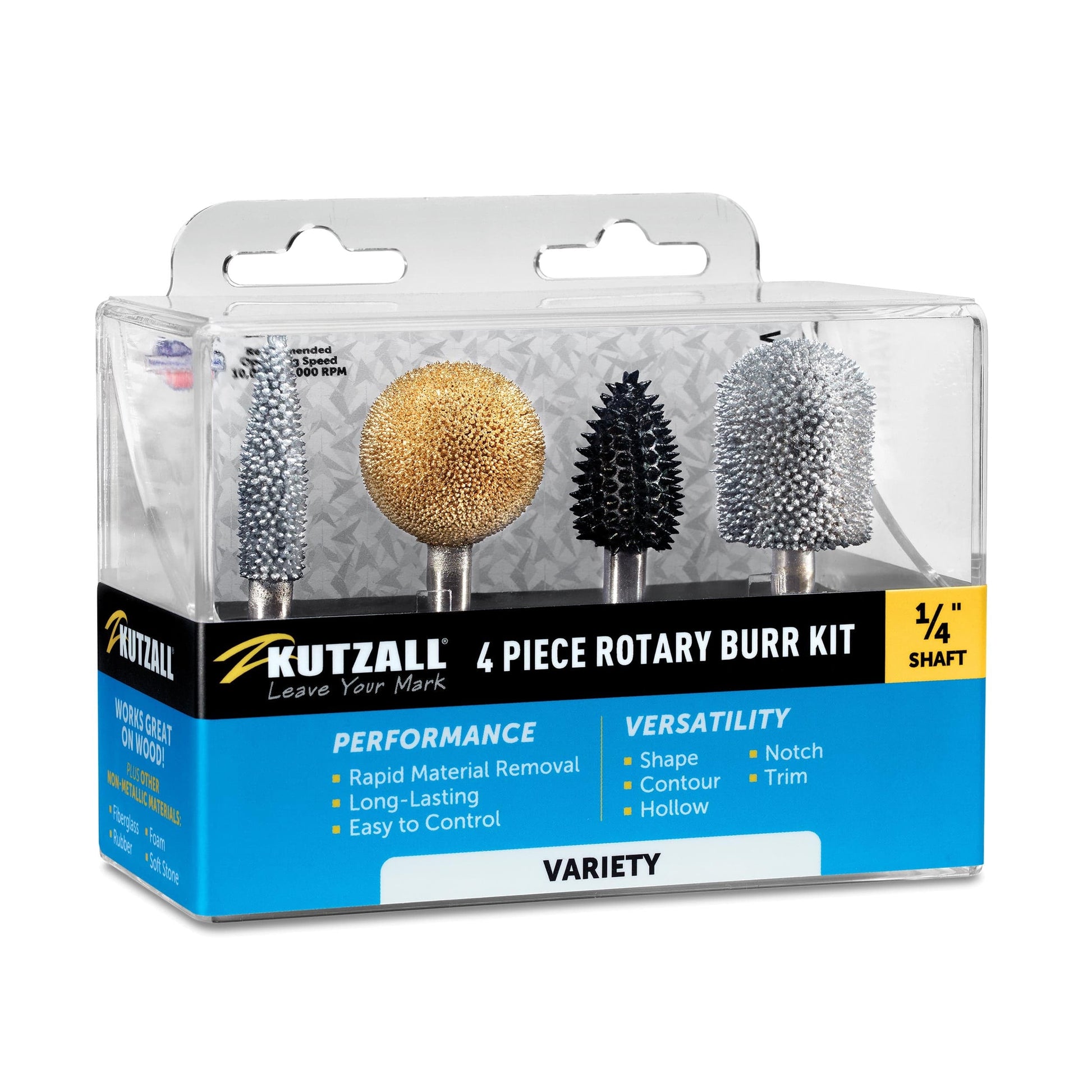 Kutzall 4 pc Variety Burr Set, 1/4" Shaft alt 1