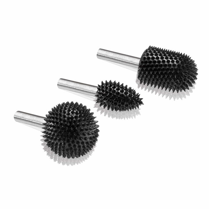 EZARC 3-Piece Tungsten Carbide Rotary Burr Set – 1/8" Shaft Wood Carving Bits, Very Coarse, With Storage Case