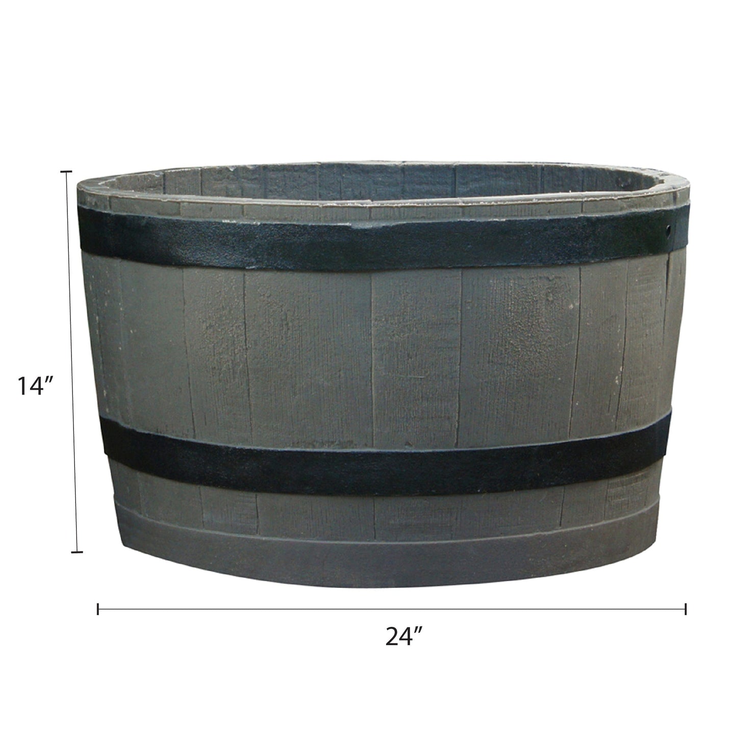 Polyethylene Whiskey Barrel Planter Brown Woodgrain with Black Stripes alt 0