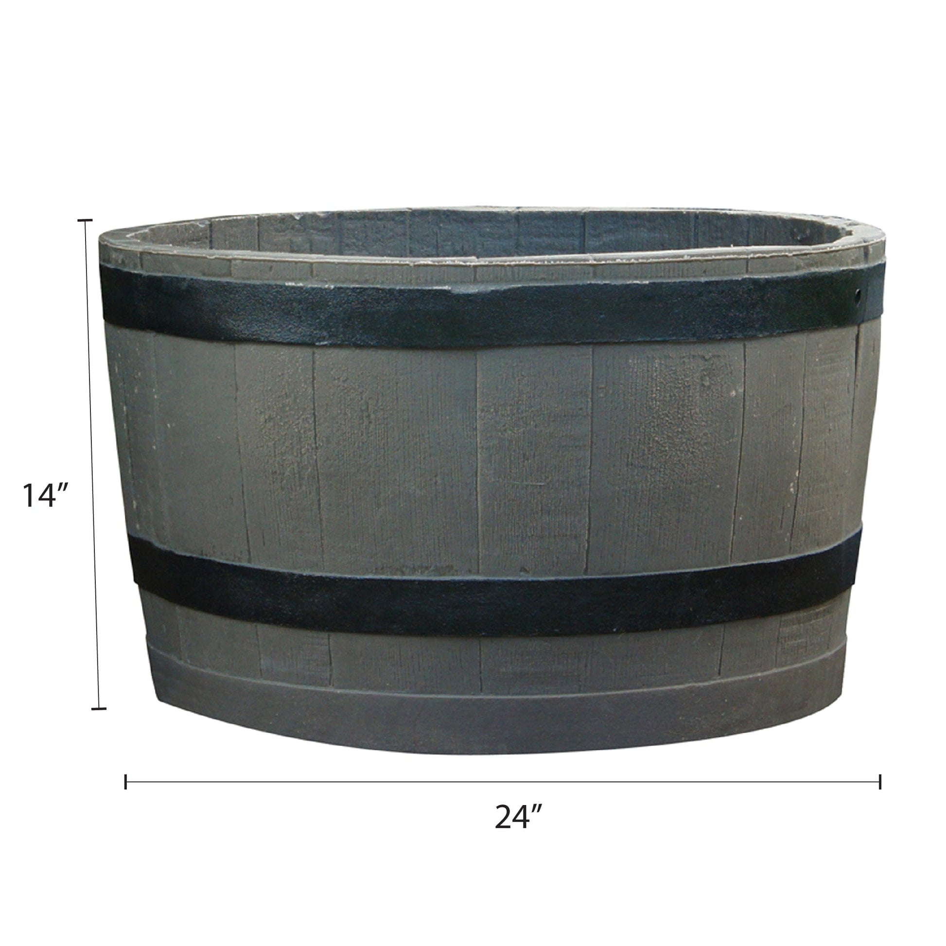Polyethylene Whiskey Barrel Planter Brown Woodgrain with Black Stripes alt 0
