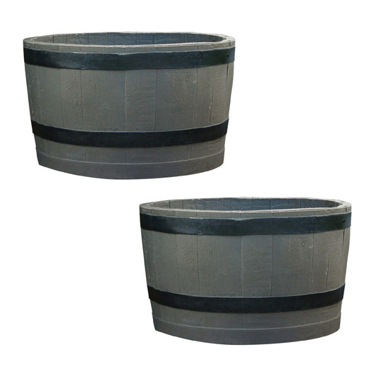 Polyethylene Whiskey Barrel Planter Woodgrain 2 Pack alt 0