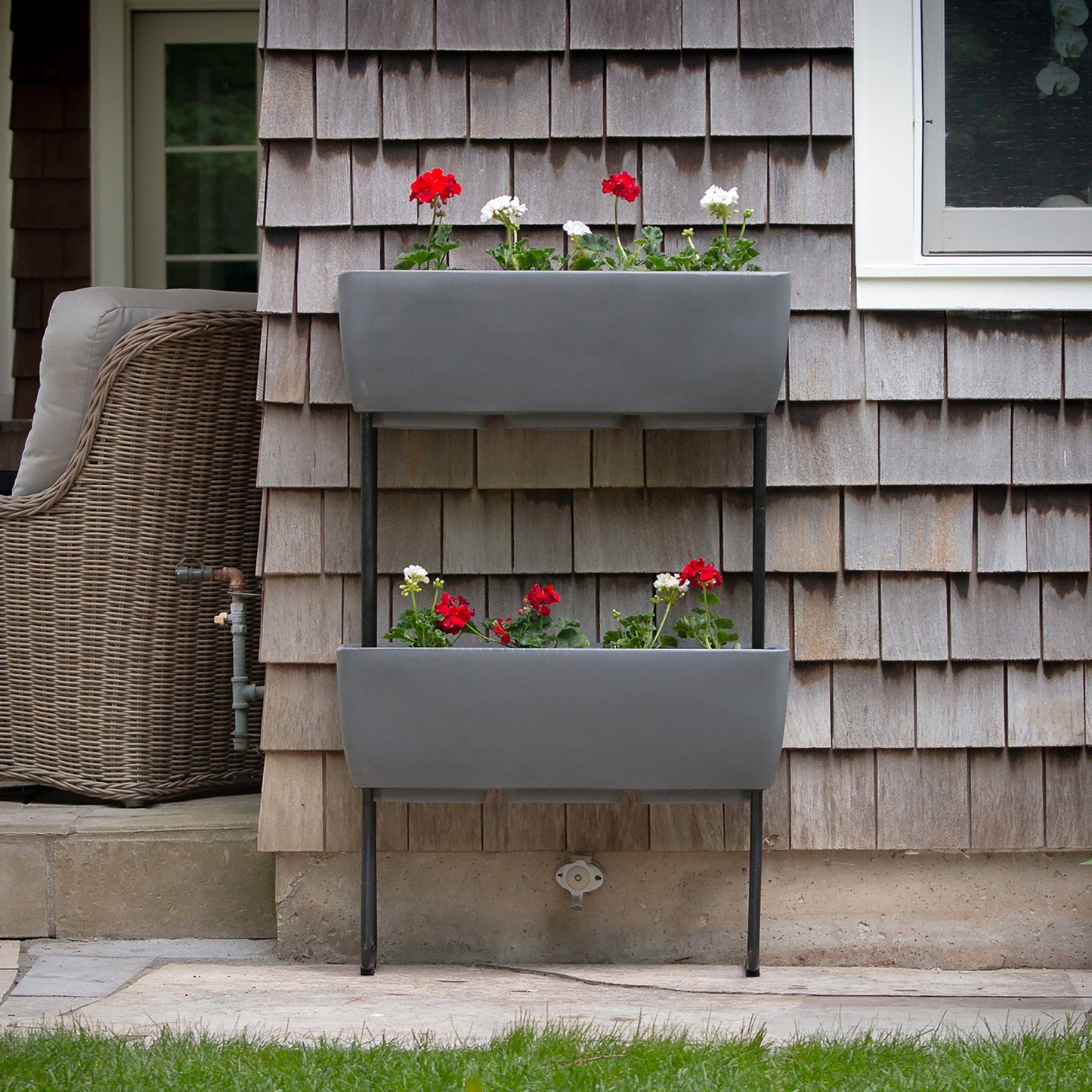 Vertical Live Wall Planter Base Unit Only for 30" x 10" Rectangular Planters with Wrought Iron Stand alt 0