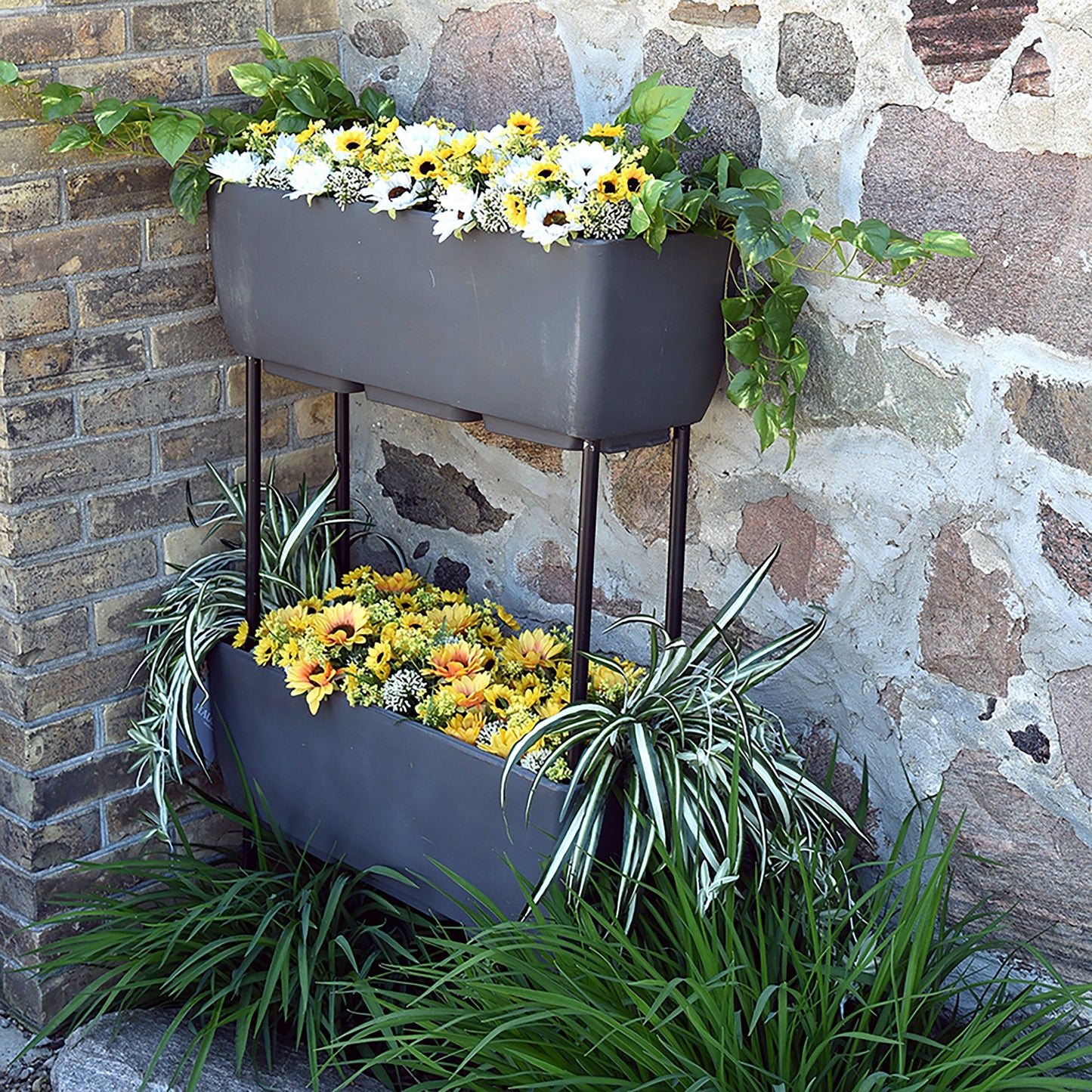 Vertical Live Wall Planter Base Unit Only for 30" x 10" Rectangular Planters with Wrought Iron Stand alt 0