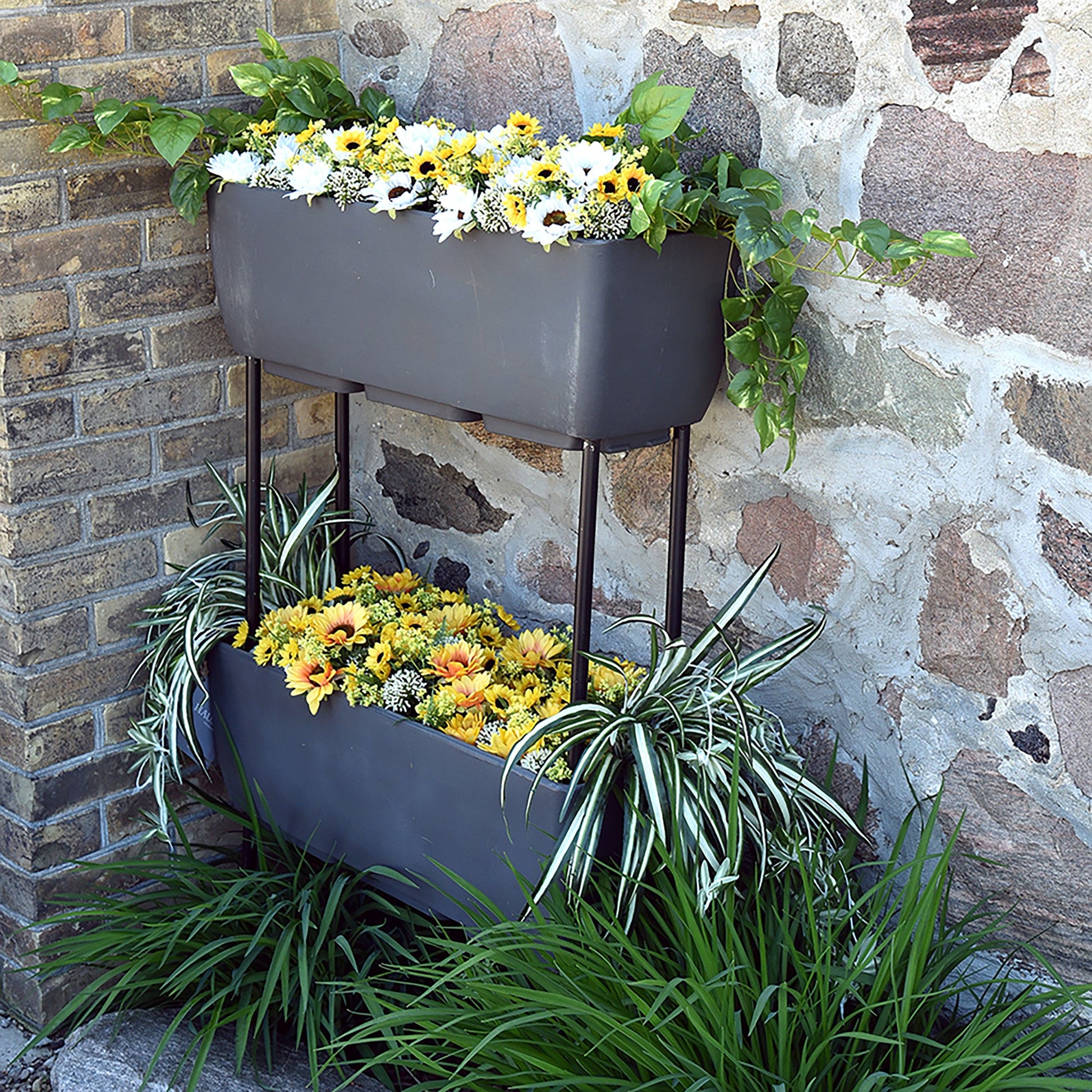 Vertical Live Wall Planter Base Unit Only for 30" x 10" Rectangular Planters with Wrought Iron Stand alt 0