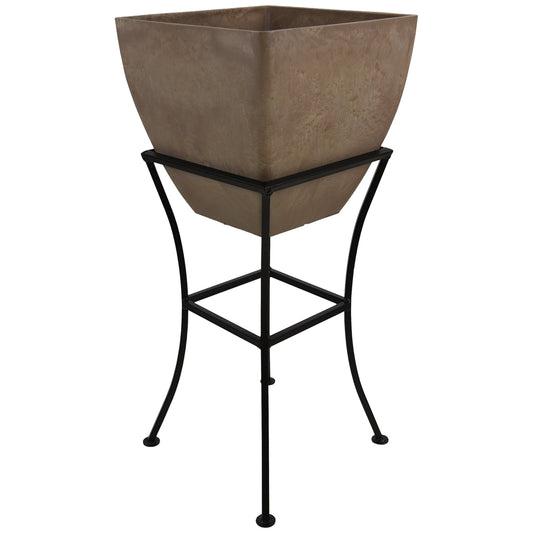 12" Square Garden Planter with Wrought Iron Stand Oak alt 0
