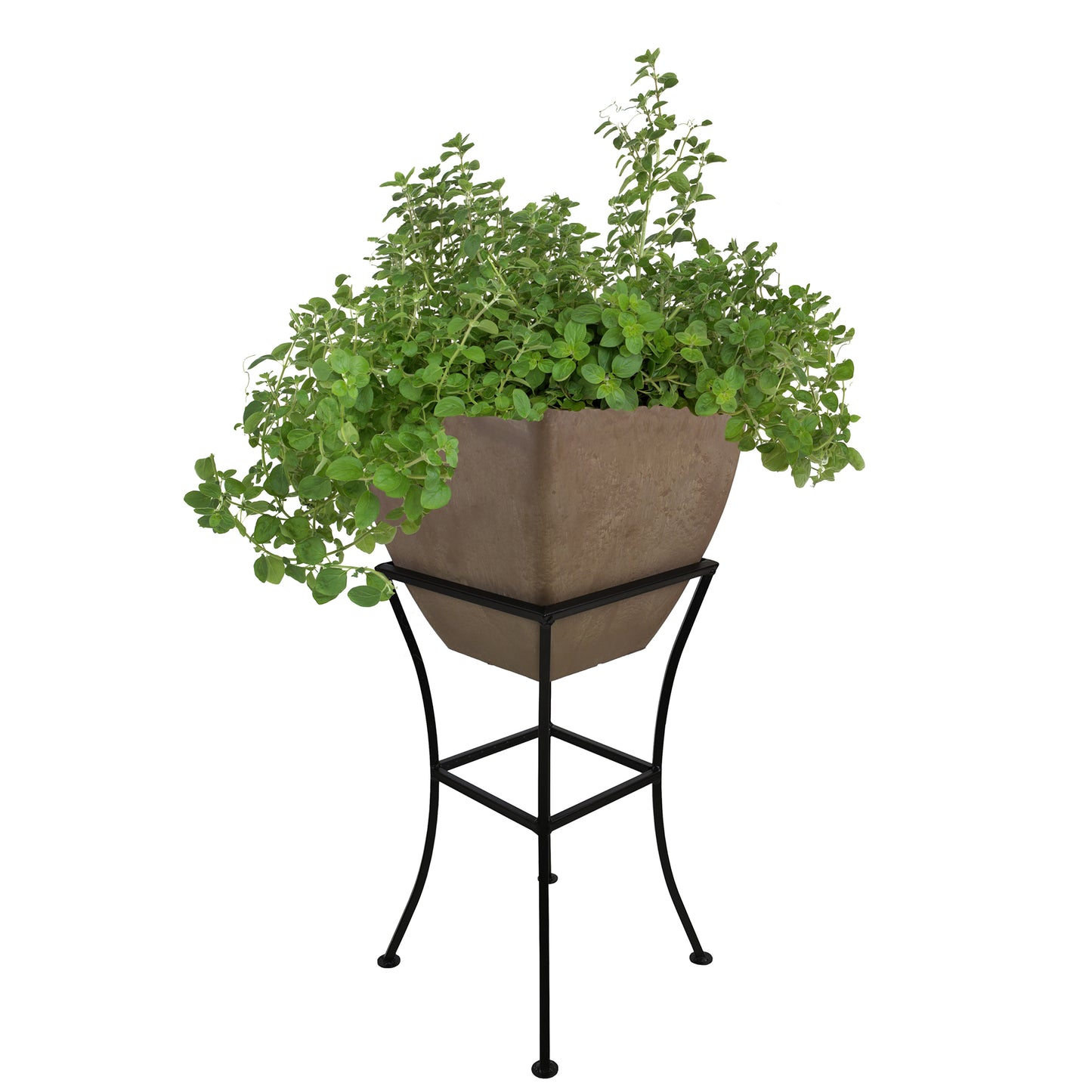 12" Square Garden Planter with Wrought Iron Stand Oak alt 1