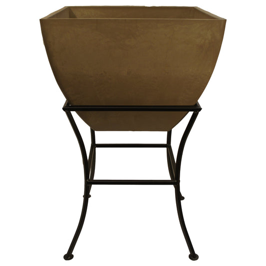 20" Square Garden Planter with Wrought Iron Stand Oak alt 0
