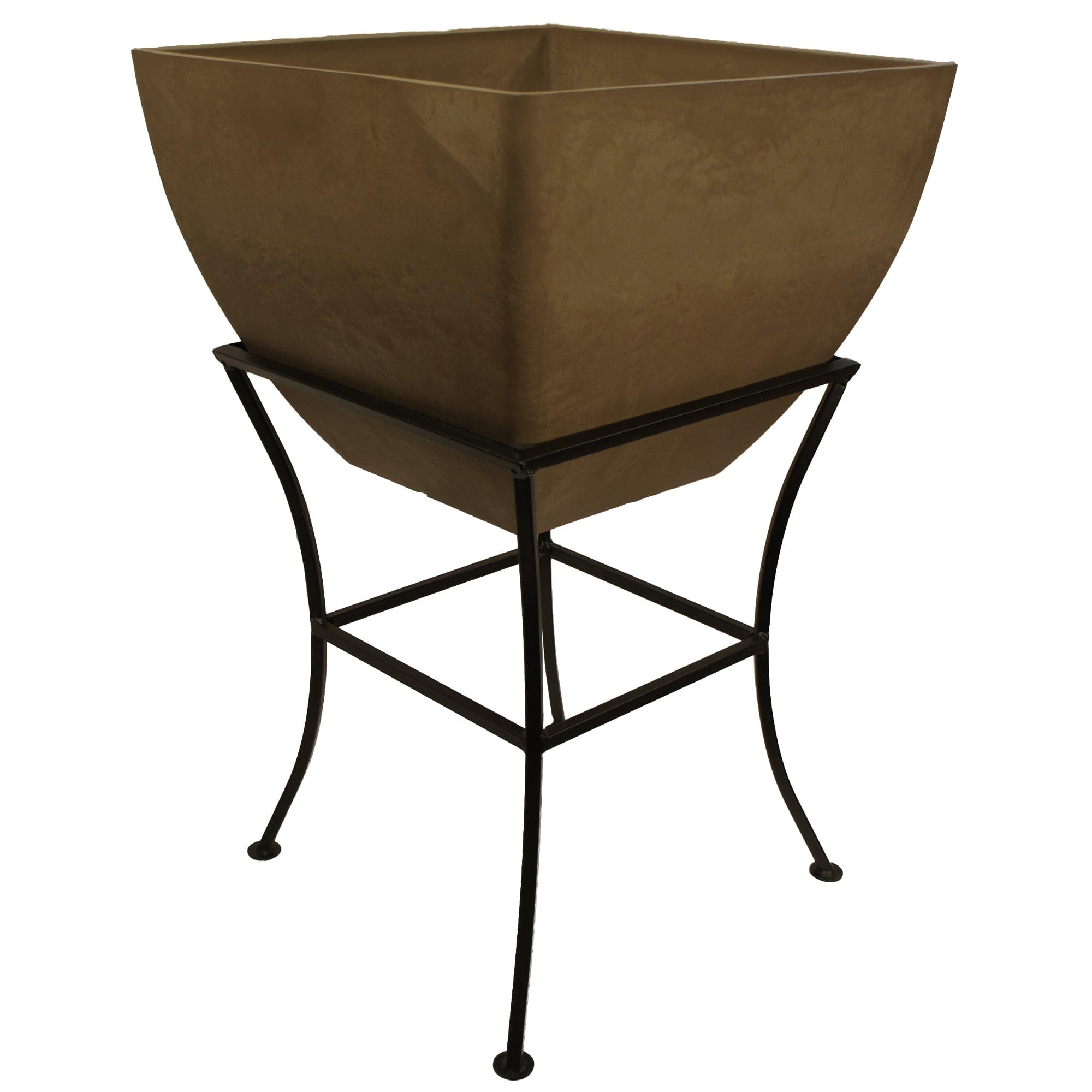 20" Square Garden Planter with Wrought Iron Stand Oak alt 0