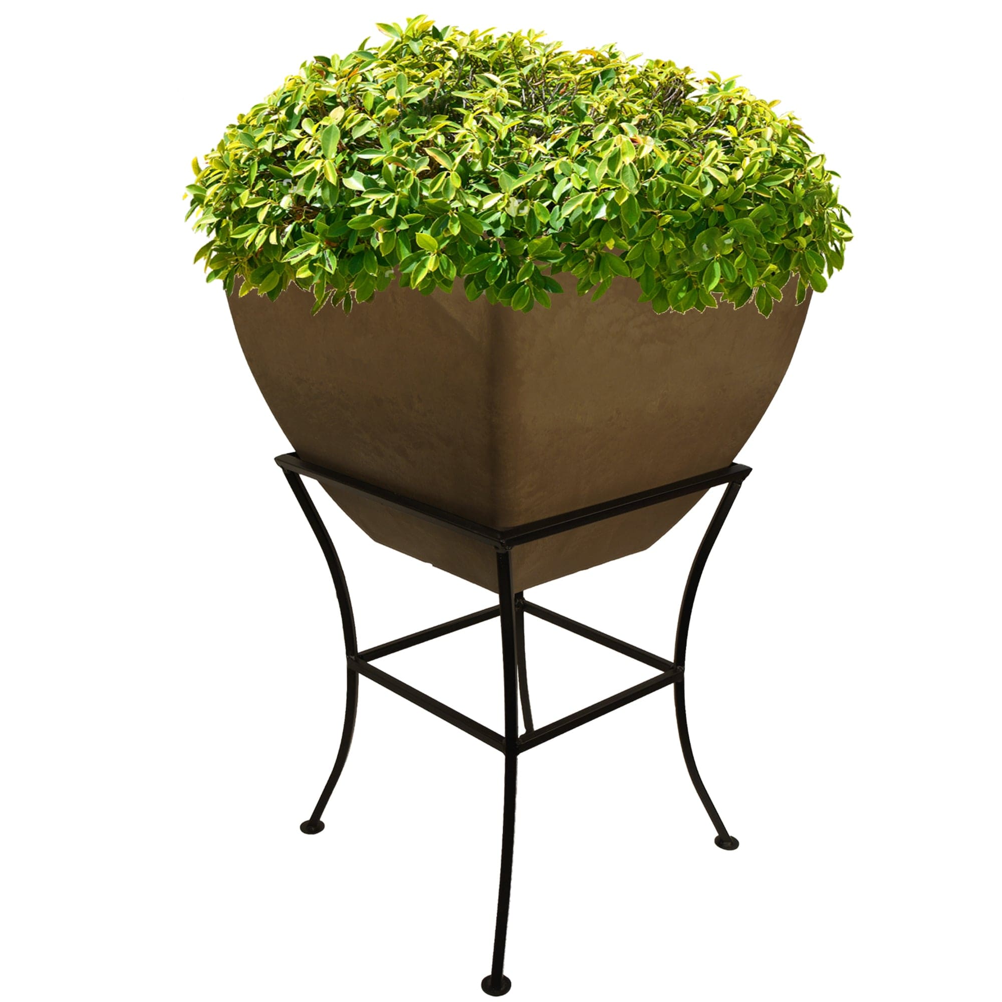 20" Square Garden Planter with Wrought Iron Stand Oak alt 0