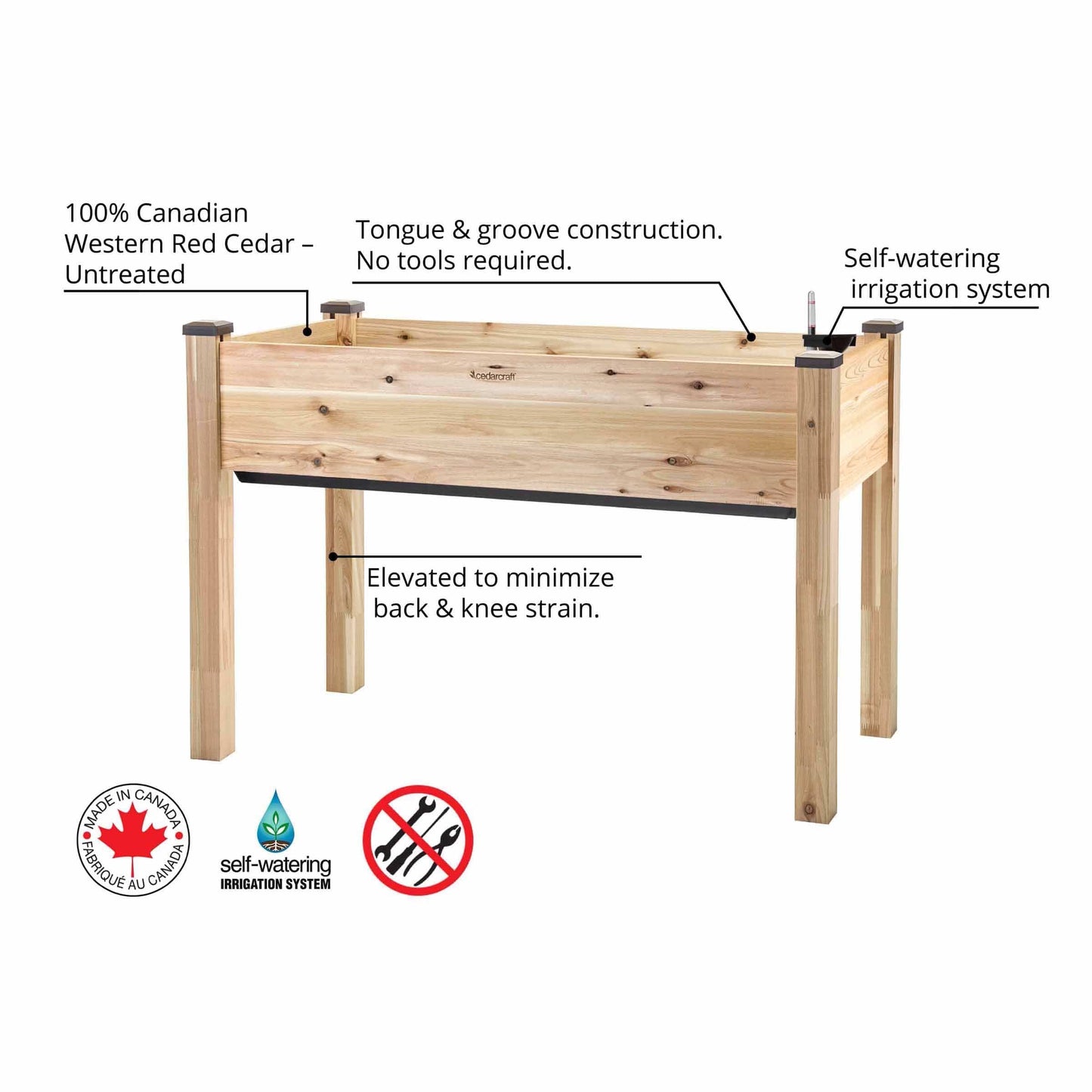 Self-Watering Elevated Cedar Planter 23” x 49” x 30"H alt 2