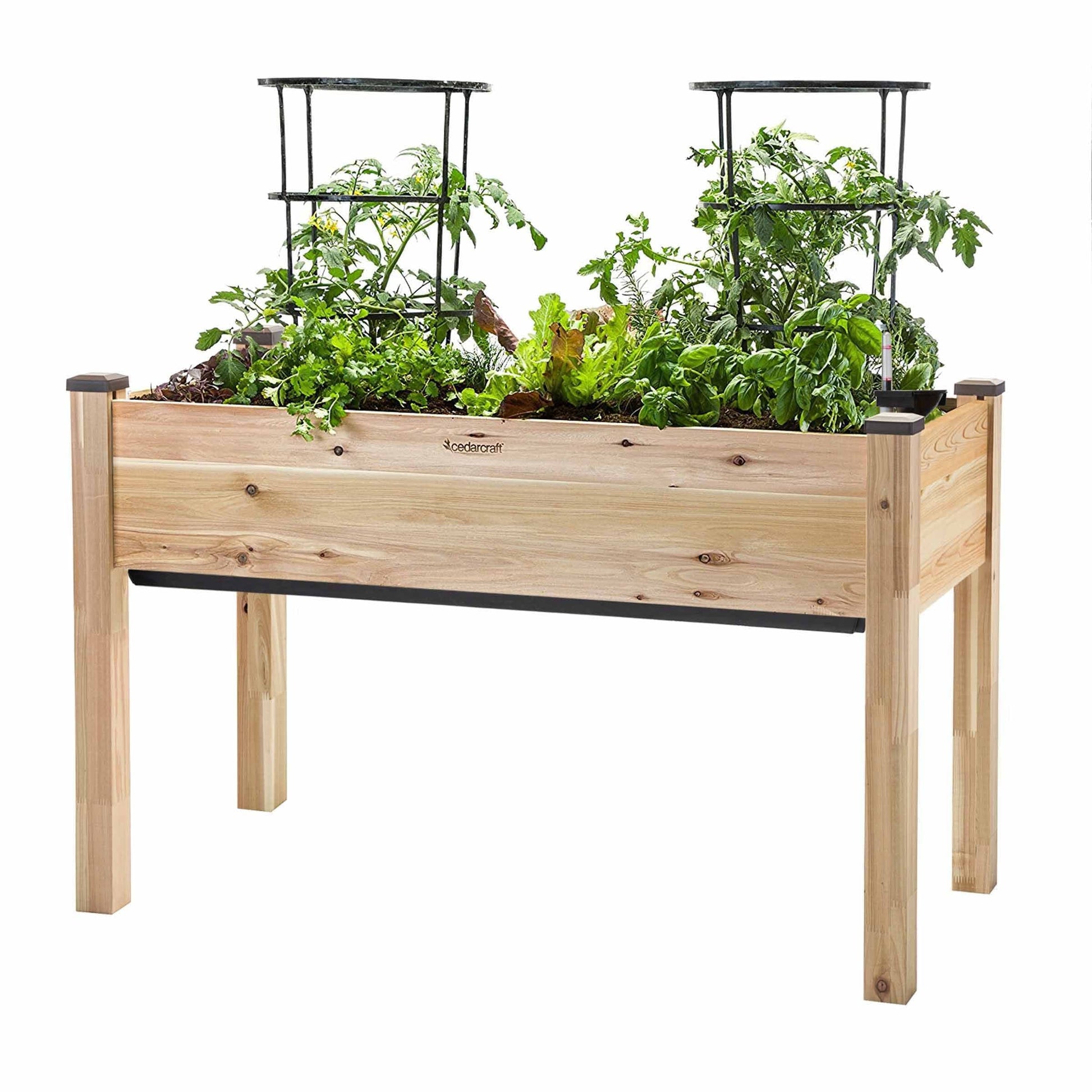 self-watering eco-stained elevated planter box CedarCraft Self-Watering Elevated Cedar Planter - 23" x 49" x 30" H