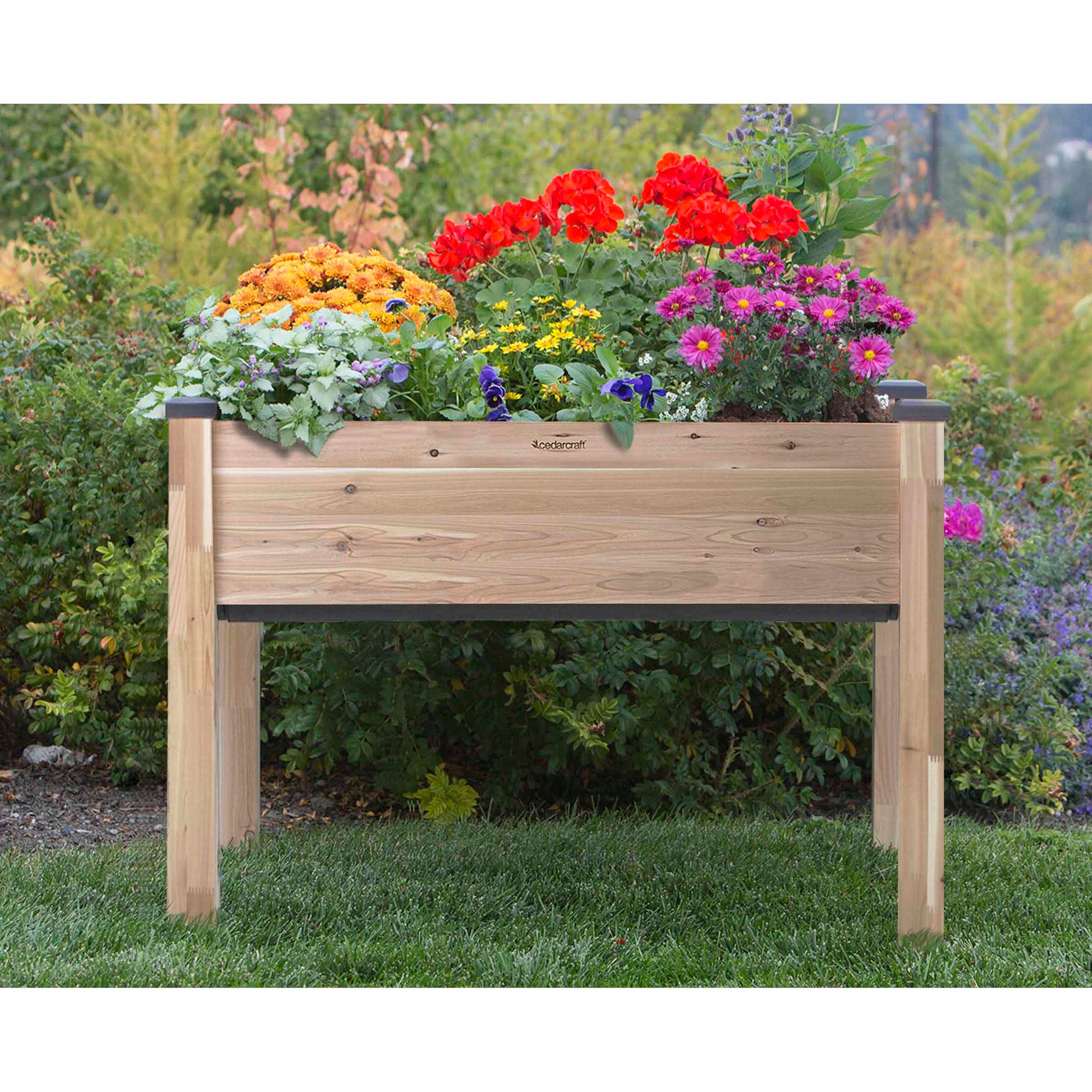 self-watering elevated planter box CedarCraft Self-Watering Elevated Cedar Planter - 23" x 49" x 30" H