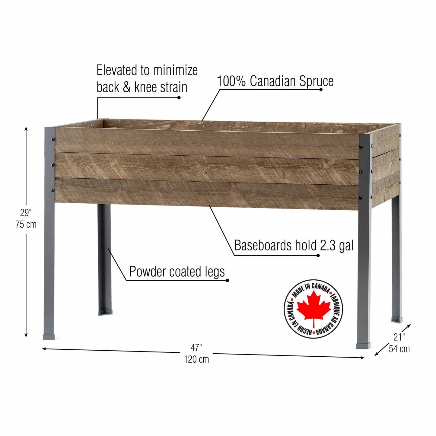 Elevated Planter 21" X 47" X 30"H Brown alt 0