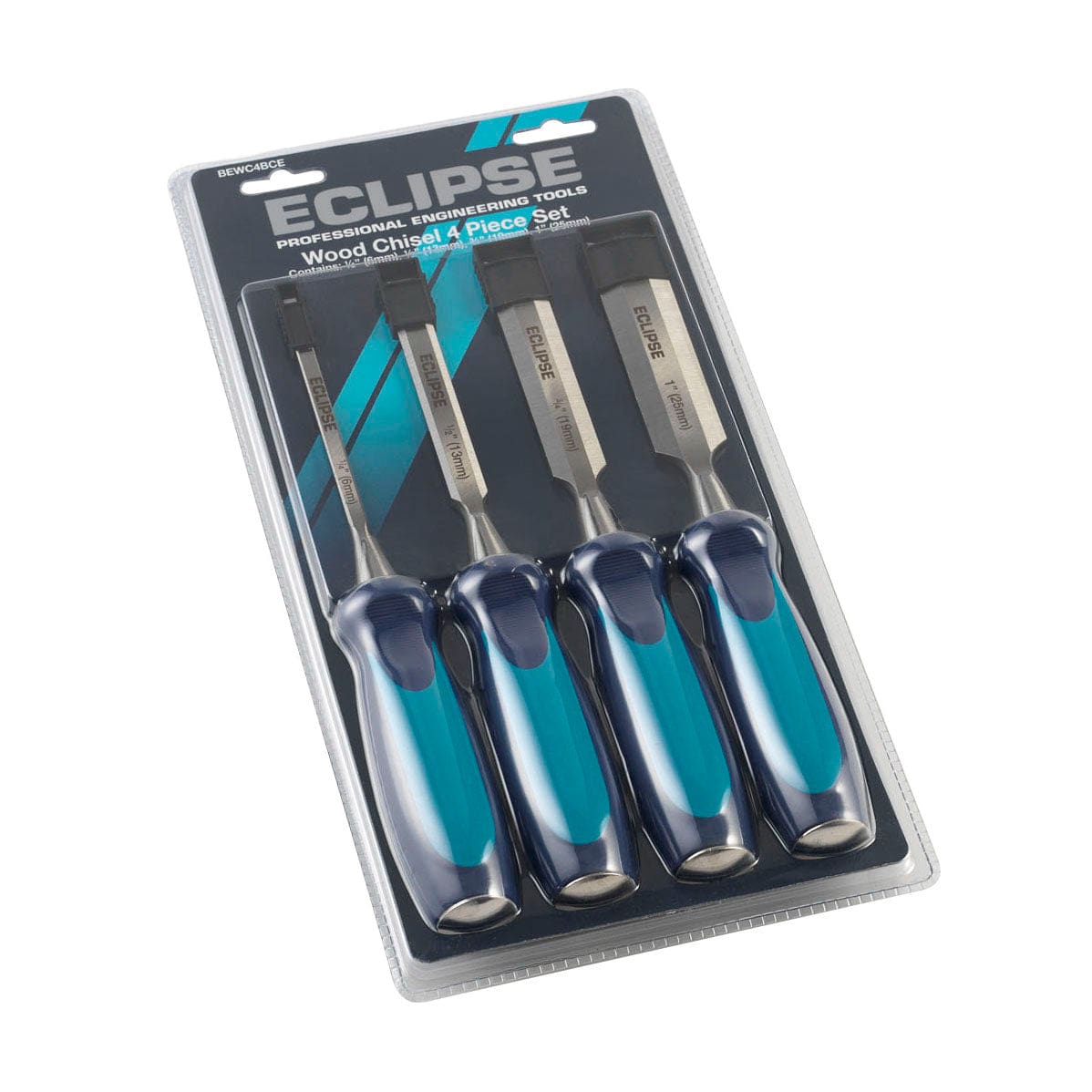 4 pc Wood Chisel with Ergonomic Soft Handle 1/4, 1/2