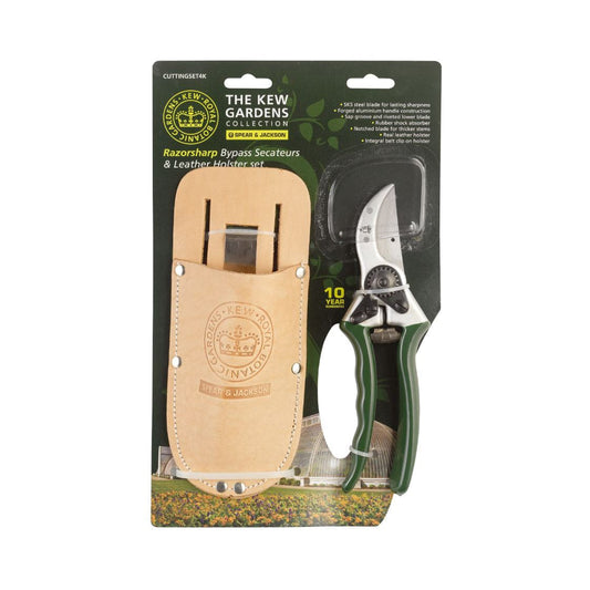 Kew Gardens Razorsharp Bypass Pruner and Leather Holster Set Green alt 0