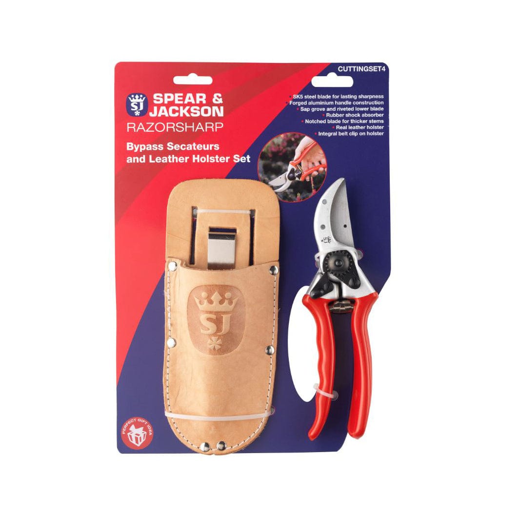 Kew Gardens Razorsharp Bypass Pruner and Leather Holster Set Red alt 0