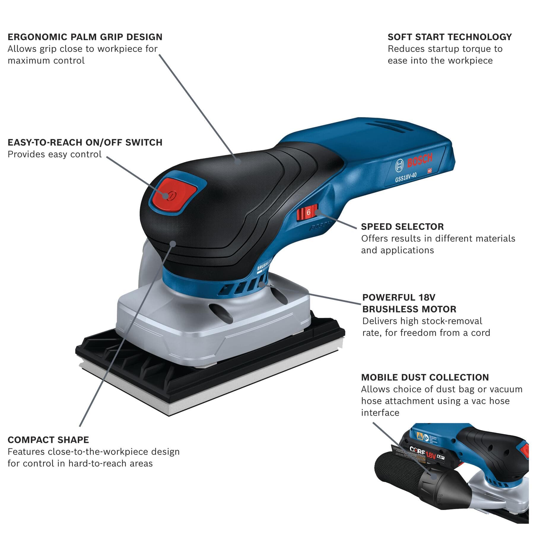 18V Brushless 1/4-Sheet Orbital Finishing Sander (Bare Tool) alt 4