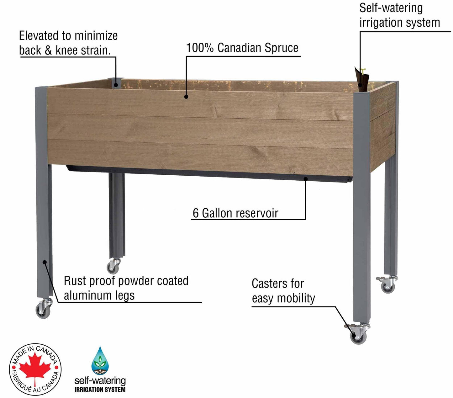 CedarCraft Self-Watering Elevated Planter (21" x 47" x 32"H) Brown alt 0