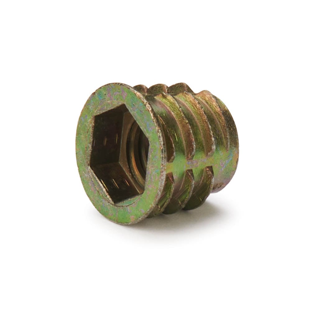 EZ-LOK 8-32 Threaded Inserts For Wood (25 Pc) - Flanged, Hex Drive, Die Cast Zinc