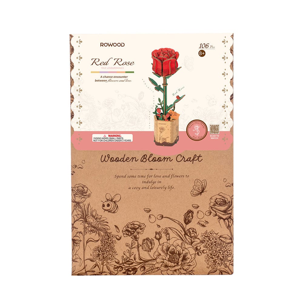 Red Rose 3D Wooden Flower Model Kit