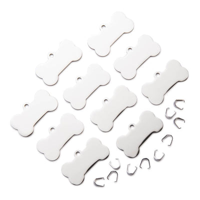 Engravable Bone Shaped Dog Tags - Stainless Steel - 10 Piece
