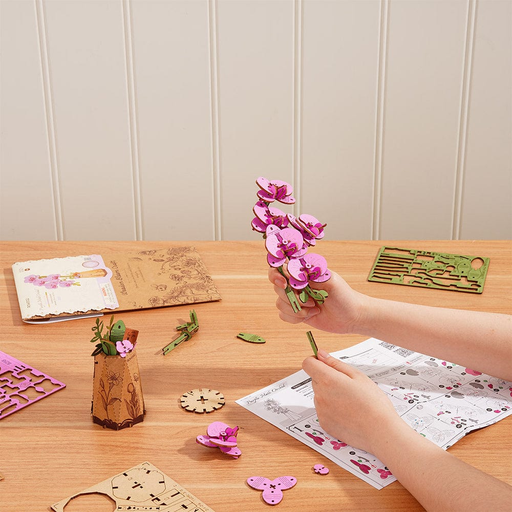 Purple Moth Orchid 3D Wooden Flower Model Kit