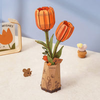 Orange Tulip 3D Wooden Flower Model Kit