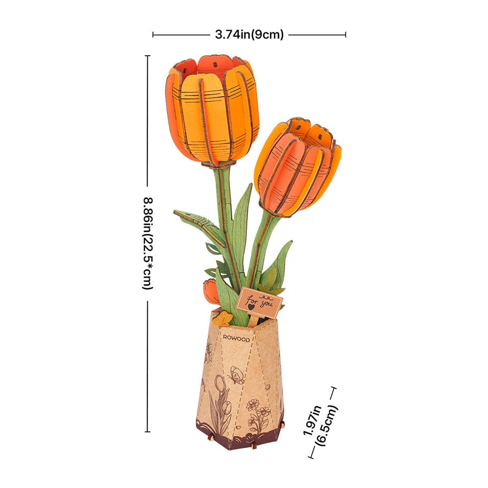 Orange Tulip 3D Wooden Flower Model Kit