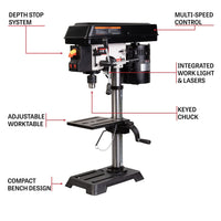 10" Benchtop Drill Press - JWDP-10 - 1PH - 120V