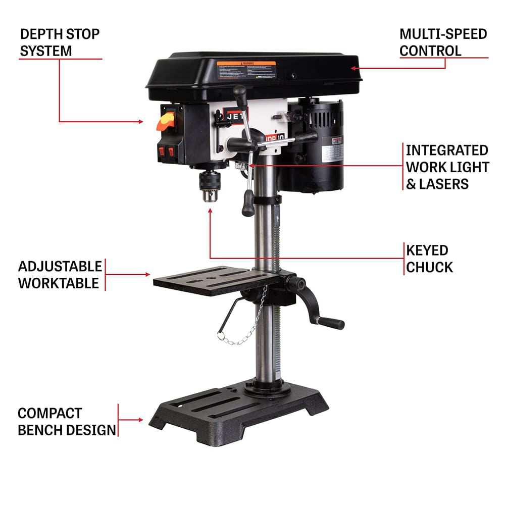 10" Benchtop Drill Press - JWDP-10 - 1PH - 120V