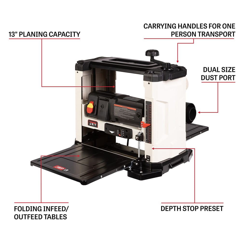 13" Benchtop Wood Planer 3-Knife Cutterhead - JWP-13BTK  - 2HP - 120V