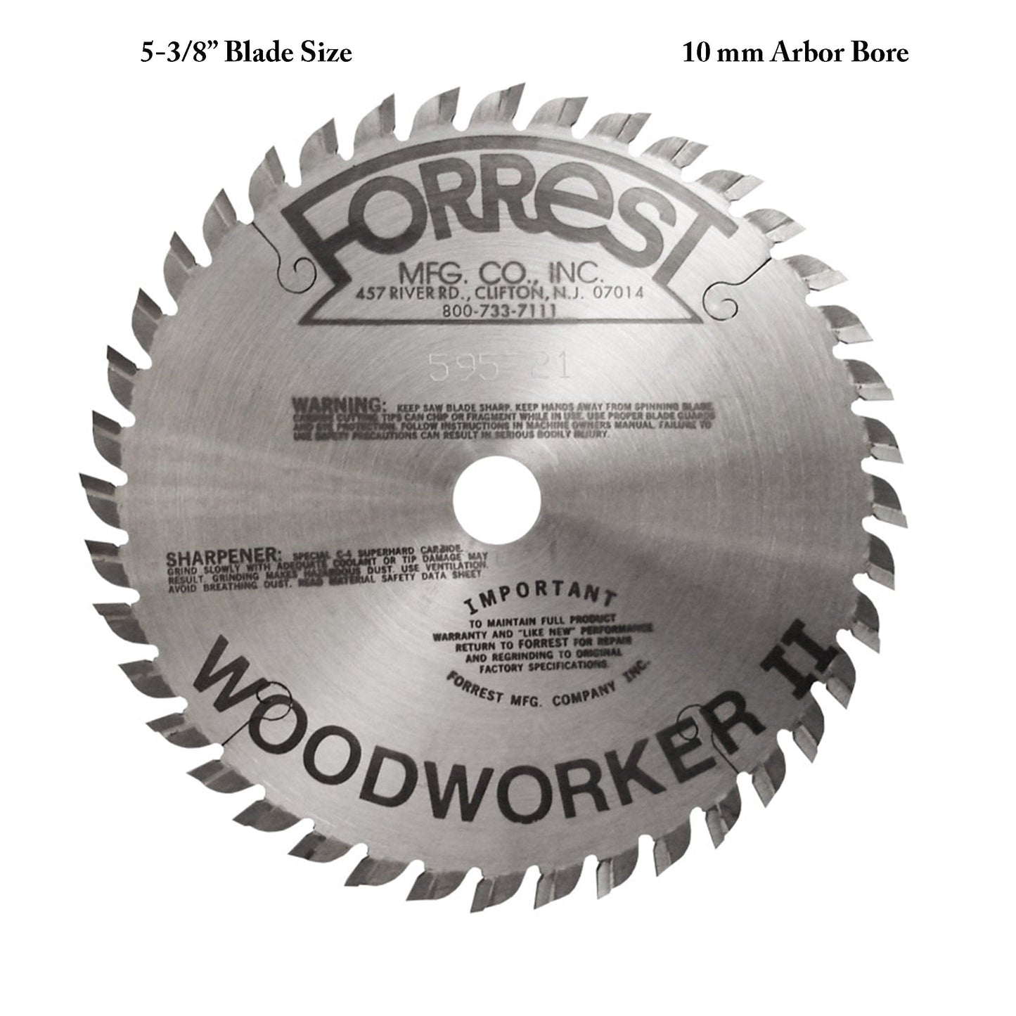 WW05T407085 Woodworker II Saw Blade, 5-3/8" x 40T, 5/64" Kerf x 10mm Bore, ATB alt 0