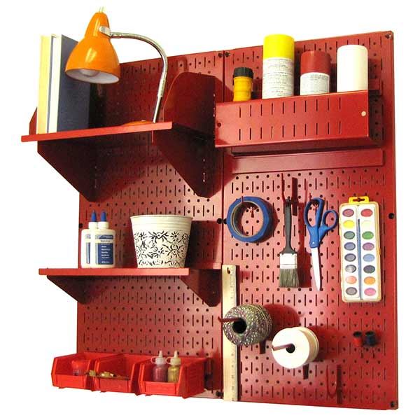 Wall Control Hobby Craft Pegboard Organizer Storage Kit, Red