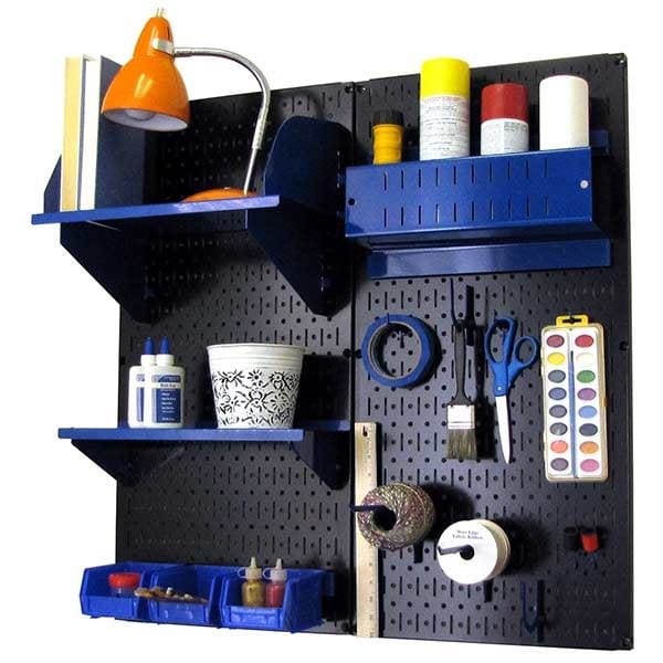 Wall Control Storage Systems Pegboard Hobby Craft Pegboard Organizer Storage Kit with Black Pegboard and Blue Accessories Woodcraft