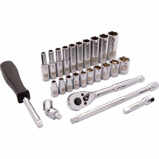 1/4" Drive 25pc 6-Point SAE Standard/Deep Socket Set, 3/16" - 9/16" alt 0