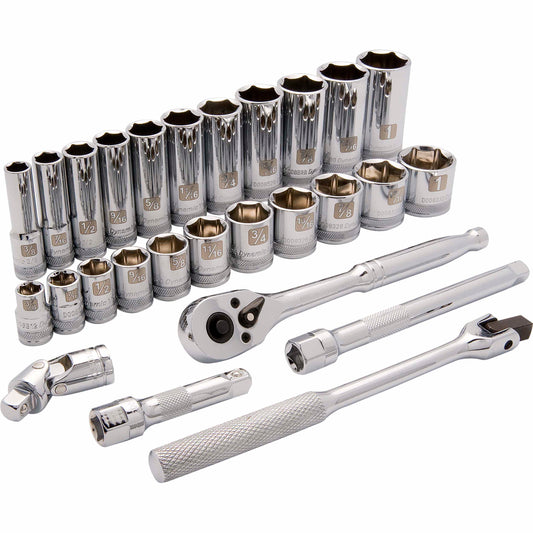 3/8" Drive 27pc 6-Point Standard/Deep SAE Socket Set, 3/8" - 1" alt 0
