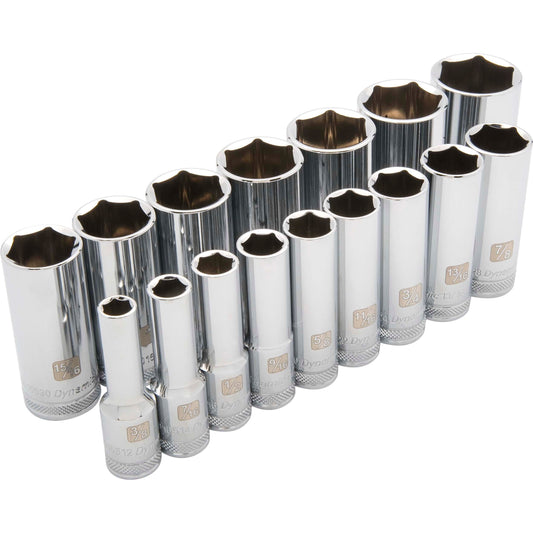 1/2" Drive 16pc 6-Point Deep SAE Socket Set, 3/8" - 1-5/16" alt 0