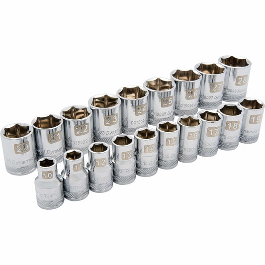 1/2" Drive 19pc 6-Point Standard Metric Socket Set, 10mm - 28mm alt 0