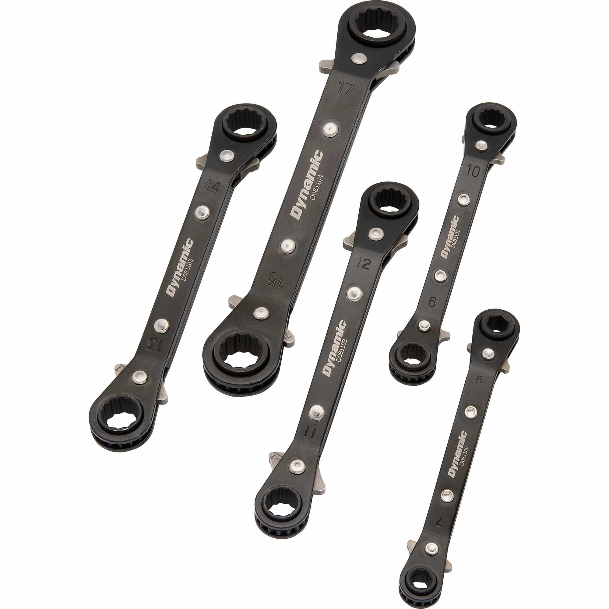 Wrench Set, 5pc, Metric, Double Box End, Reversible Ratcheting, 15° Offset alt 0