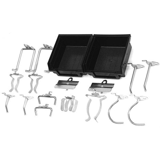 18 Pc Plated Steel Hook and Bin Assortment for Duraboard or Pegboard alt 0