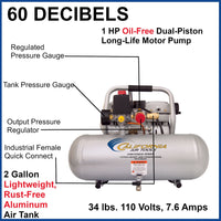 1HP 2 Gallon Oil-Free Aluminum Tank Air Compressor alt 0