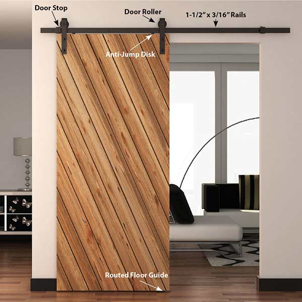Black Solid Steel Sliding Rolling Barn Door Hardware Kit for alt 2