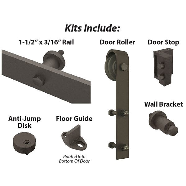 Espresso Solid Steel Sliding Rolling Barn Door Hardware Kit alt 1