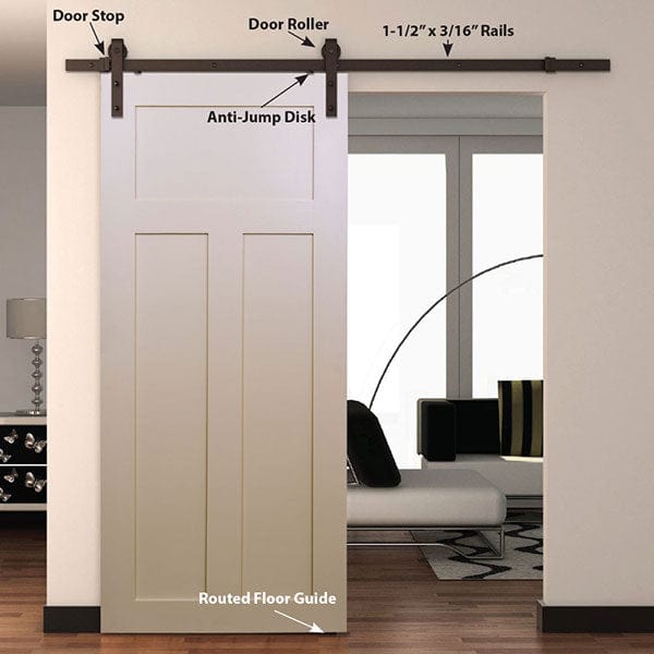 Espresso Solid Steel Sliding Rolling Barn Door Hardware Kit alt 2