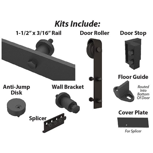 Black Solid Steel Sliding Rolling Barn Door Hardware Kit for alt 1