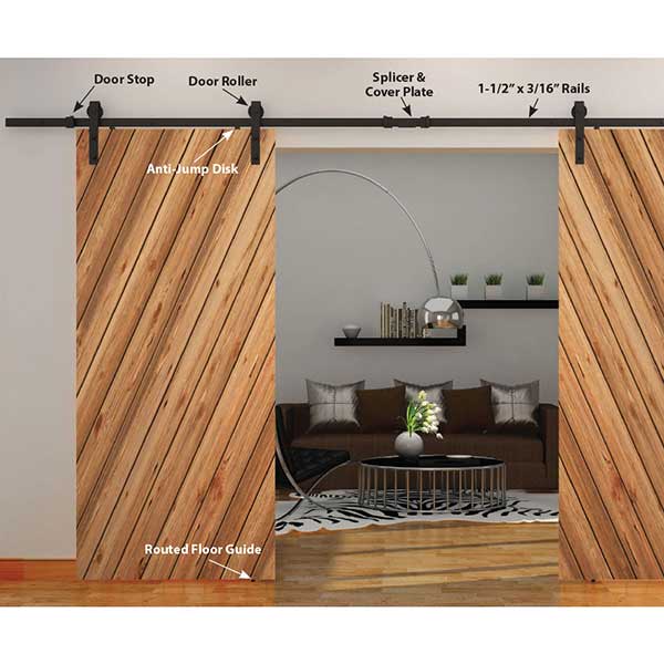 Black Solid Steel Sliding Rolling Barn Door Hardware Kit for alt 2